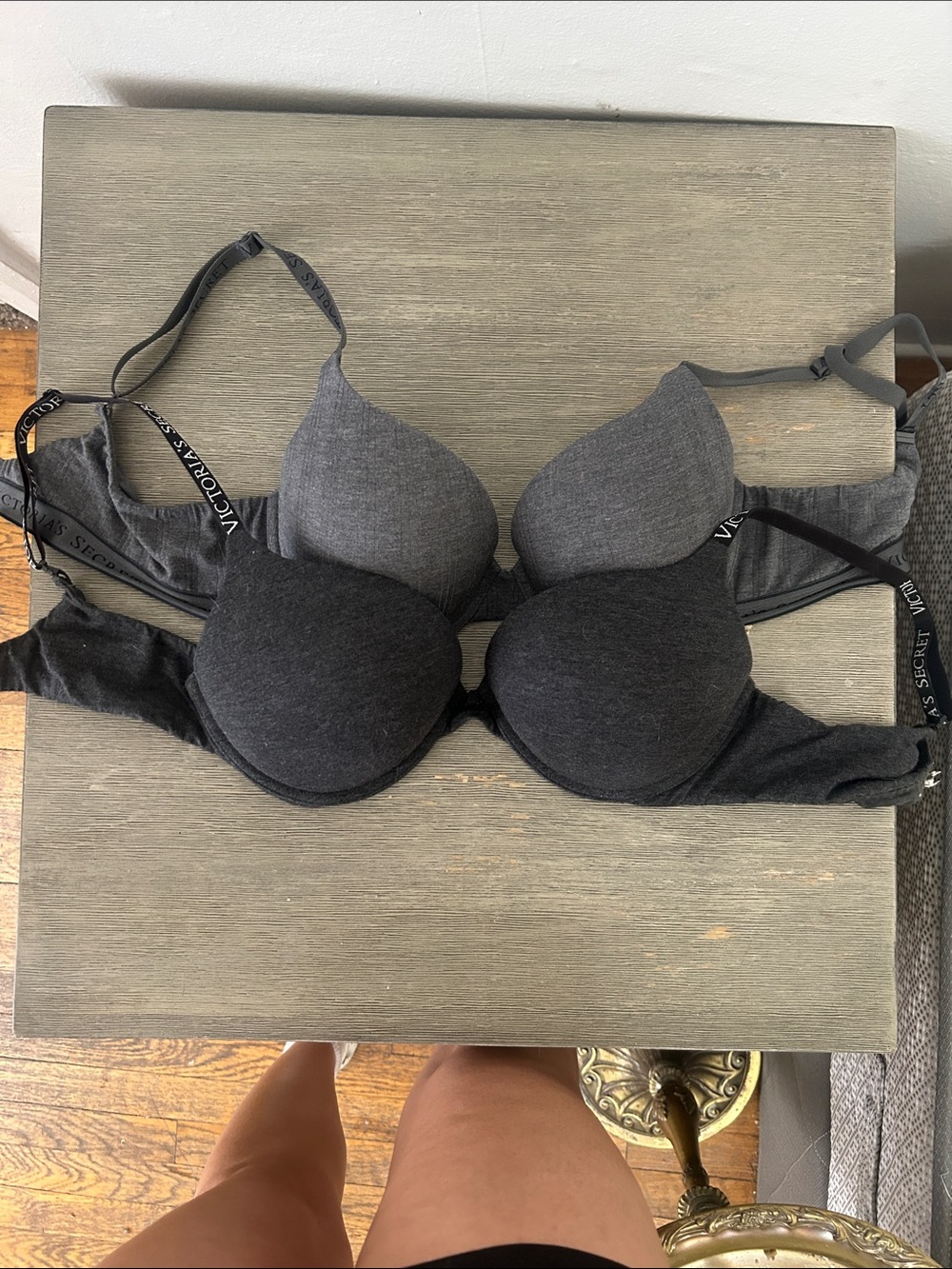 2- 36-C: Victoria's Secret Charcoal & Heather Gray Lightly Padded Push-Up Bra